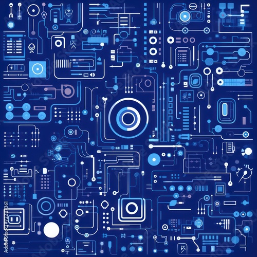 Indigo background for a webpage with many technology style icons 