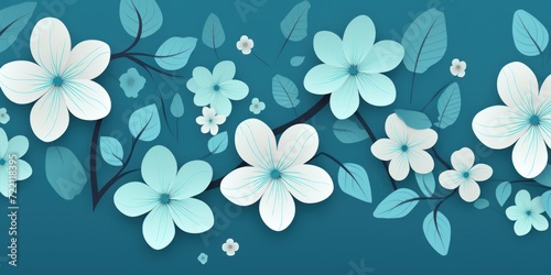 Indigo vector illustration cute aesthetic old mint paper with cute mint flowers