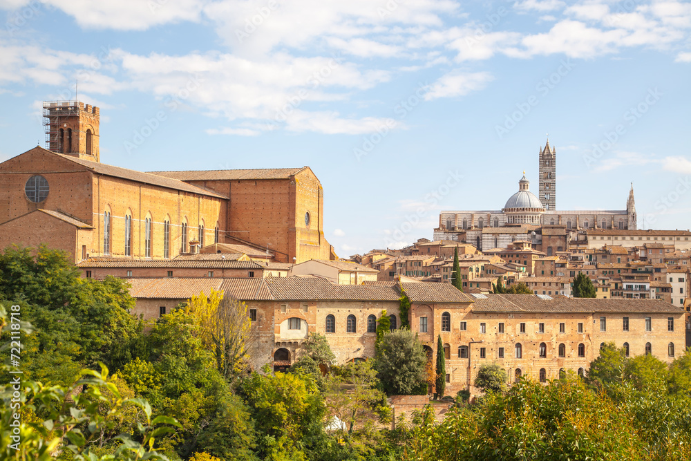 View of the old town of Sienna with the Cathedral in Italy