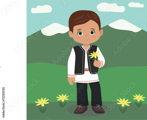 Vector romanian boy wearing traditional clothes