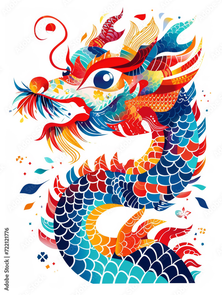 Side portrait of a cute Chinese dragon