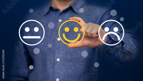 Hand holding Happy smile face, mental health positive thinking and growth mindset, mental health care recovery to happiness emotion.