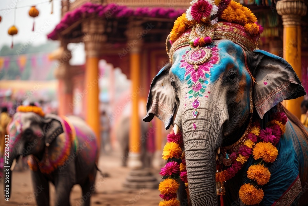 indian elephant at the temple.holi 