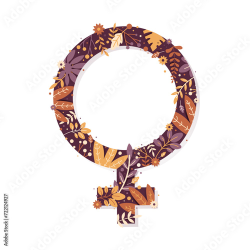 Sigle de la femme, symbole et signe de la femme - Illustration vectorielle végétale pour célébrer la Femme - Journée internationale des droits des femmes