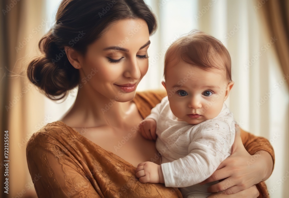 Loving mom carying of her newborn baby at home. Bright portrait of happy mum holding sleeping infant child on hands. Mother hugging her little 2 months old son. Loving mom carying of her newborn baby at home. Bright portrait of happy mum holding sleeping infant child on hands. Mother hugging her little 2 months old son.
