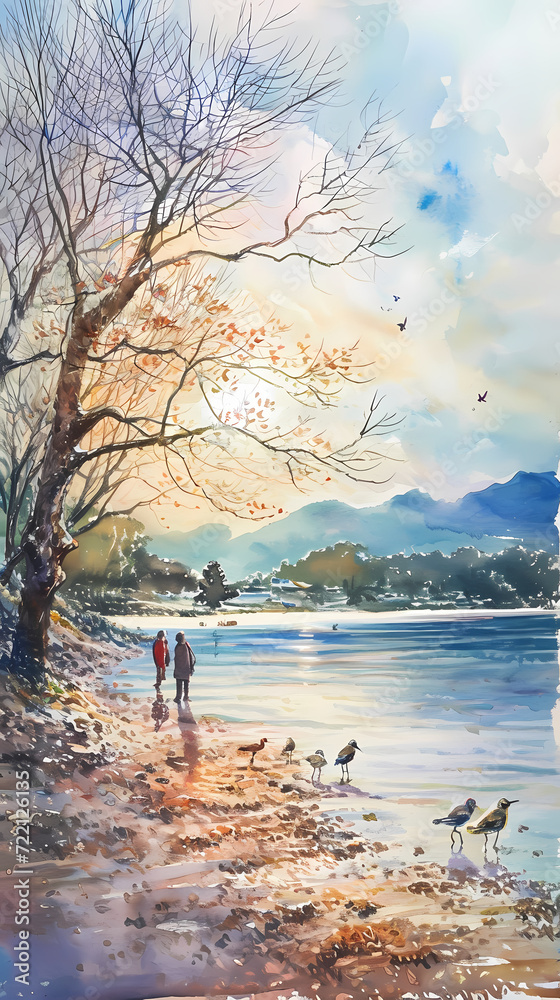 Generative AI, Junam Reservoir Beauty: Watercolor Artistry
