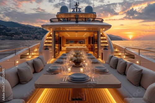 Dining table on the upper deck fancy yacht professional advertising food photography photo