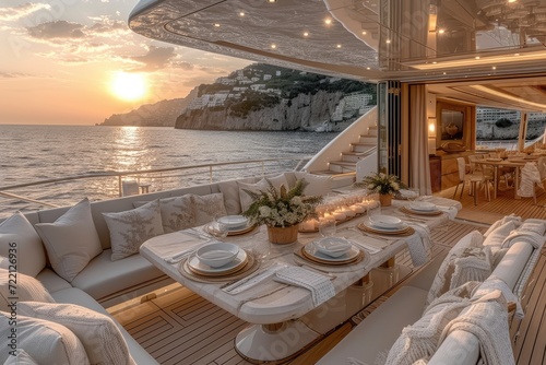 Dining table on the upper deck fancy yacht professional advertising food photography photo