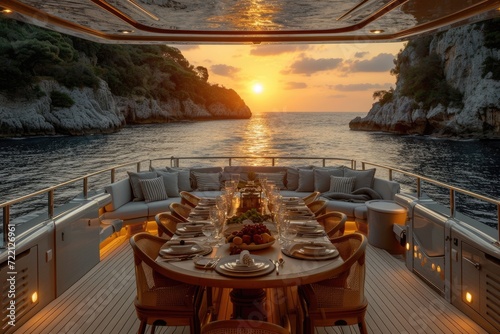 Dining table on the upper deck fancy yacht professional advertising food photography