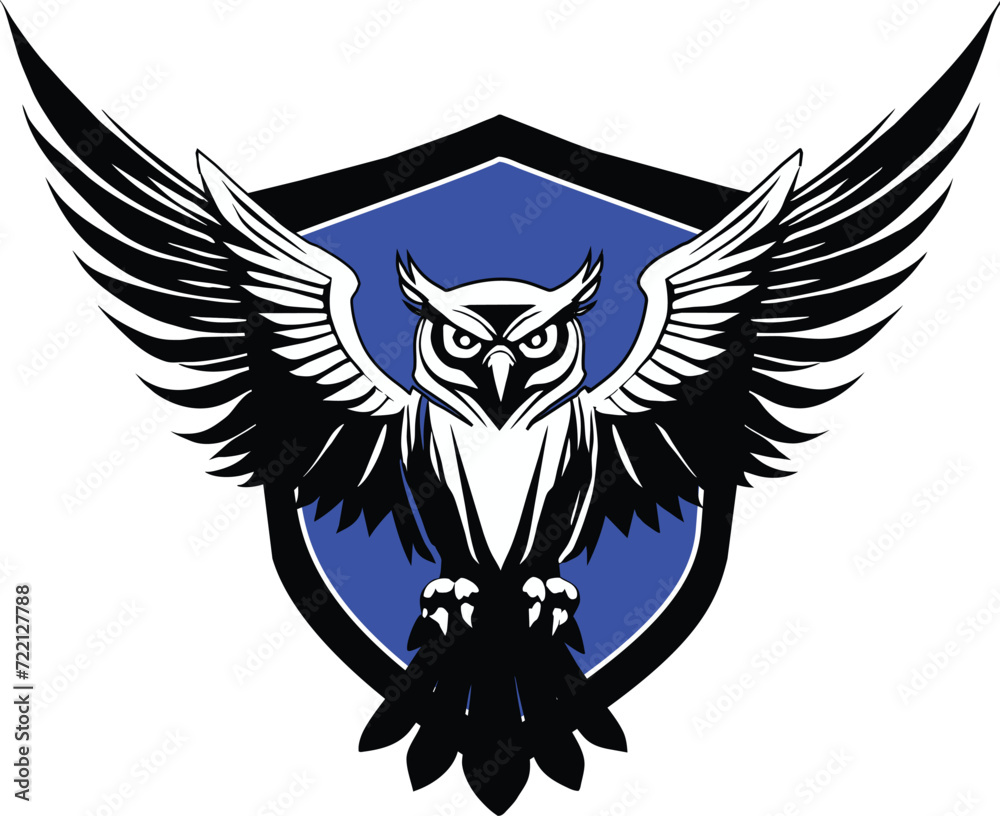 Obraz premium Owl Spread Wings on a shield Vector Illustration for Logo for logos and heraldic symbols