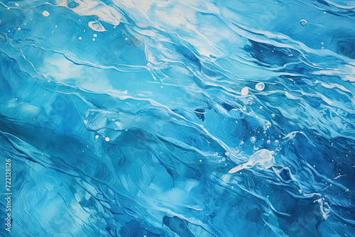 abstract background of blue and white acrylic paint in water with waves