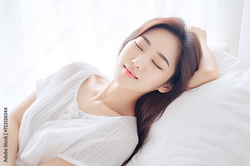 Beautiful asian woman sleeping on the bed in the morning Beautiful asian woman sleeping on the bed in the morning