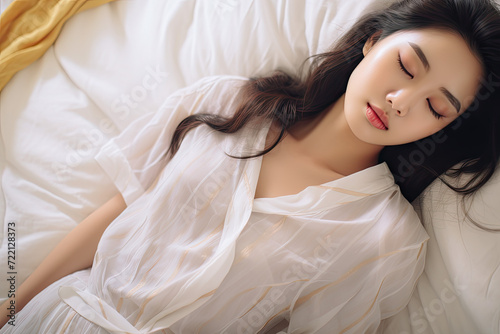 Beautiful asian woman sleeping on the bed in the morning