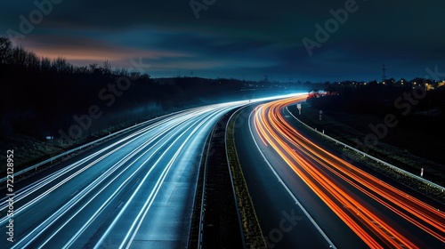 a Night long exposure photo of a highway