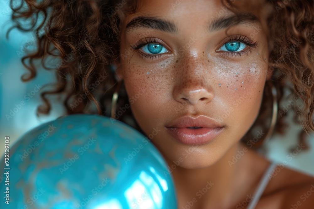 Fototapeta premium Afro retro beautiful model with perfect skin with ball