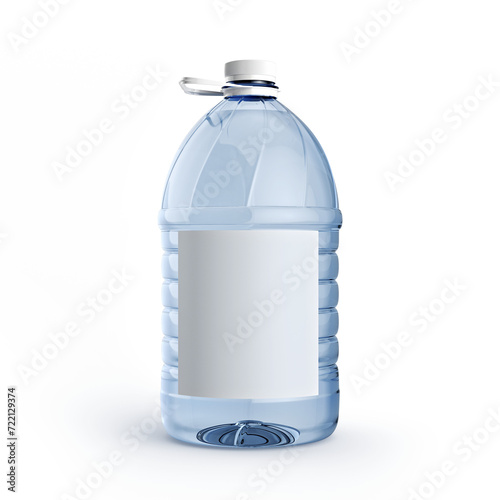 Plastic water bottle with white cap and label, 3d render on transparency background