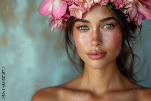 beautiful stylish hawaiian model woman, perfect skin, studio shot 