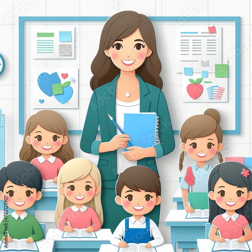 Beautiful happy teachers day poster design template paper cut style illustration, Generative Ai