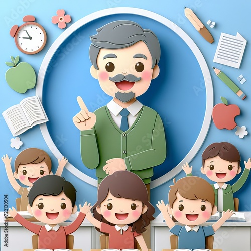 Beautiful happy teachers day poster design template paper cut style illustration, Generative Ai