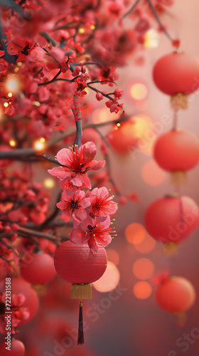 Chinese red lanterns in a tree. Chinese New Year. Lunar New Year. Chinese New Year concept