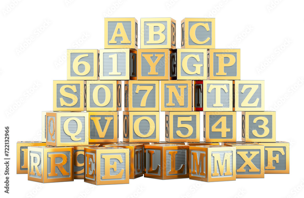 ABC Wooden Blocks- Alphabet Letters and Numbers Learning Block Set. 3D rendering isolated on transparent background ABC Wooden Blocks- Alphabet Letters and Numbers Learning Block Set. 3D rendering isolated on transparent background