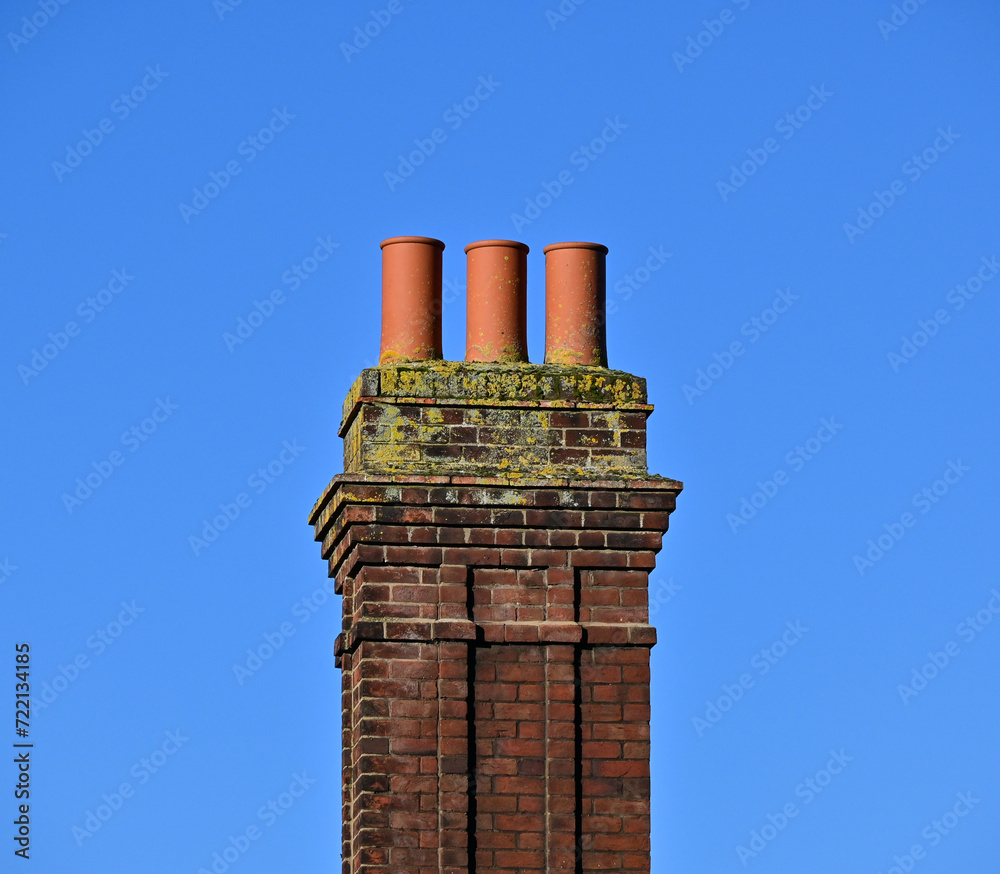 Brick Chimney Stack and Pots, Hertfordshire, England, UK