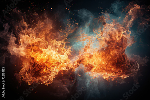 Fire flame in water on a black background. Confrontation concept. Generated by artificial intelligence