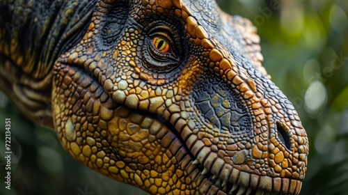 A macro portrait of a Trex  capturing the intricate patterns and the striking details  generated with AI