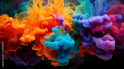 Vibrant ink dispersing in water, creating abstract bursts of color