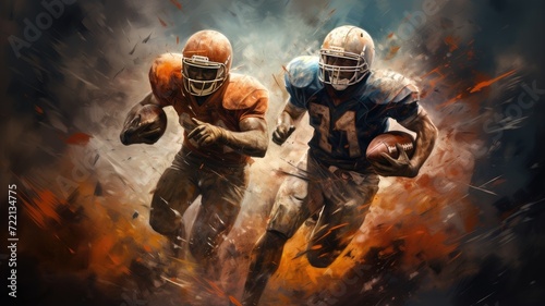 athletic football players rushing forward