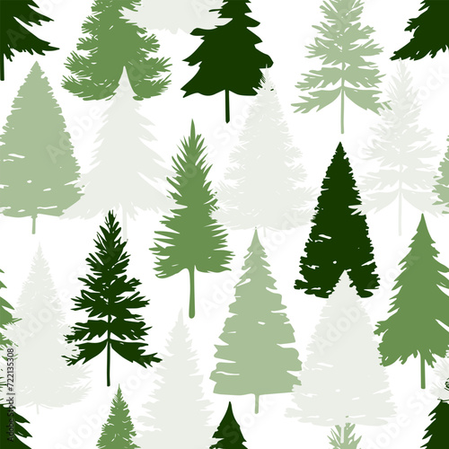 Seamless vector winter forest pattern. Christmas background. Green trees