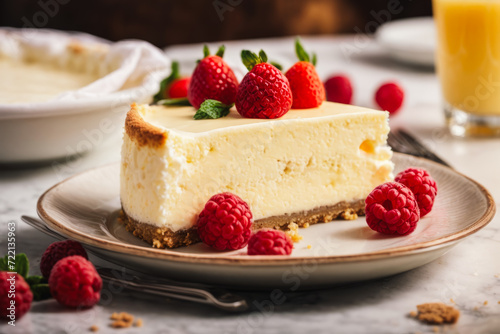 New York Delight Classic New York Cheesecake - A Rich and Creamy Dessert with a Dense Texture, Made with Cream Cheese, Eggs, and Sugar on a Graham Cracker Crust