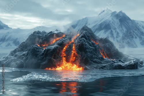 Glacial Volcano: Nature's Fire in Frozen Expanse