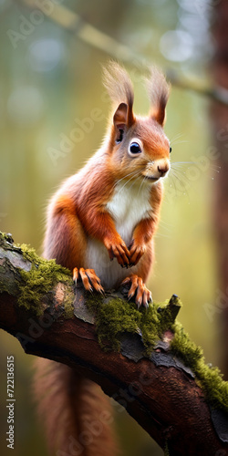 Eurasian red squirrel (Sciurus vulgaris) sitting on a branch