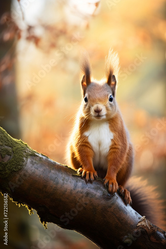 Eurasian red squirrel (Sciurus vulgaris) sitting on a branch © Alicia
