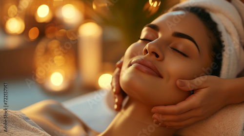 woman receiving face massage in spa salon