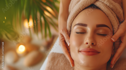 woman receiving face massage in spa salon