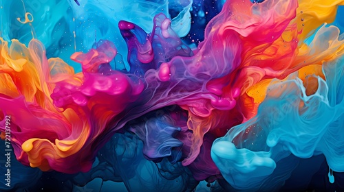 Vibrant swirls of colored ink blending together in water, creating abstract art