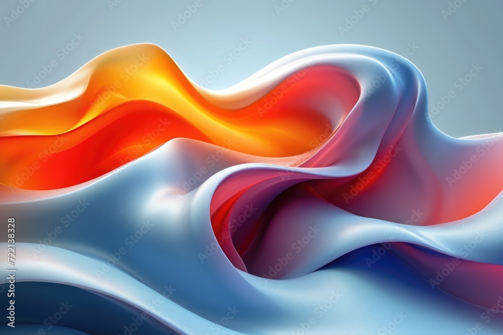 floating in the air modern abstract gradient of deep blue and orange with smooth curved solid geometric shape over blue background, 3d effect floating in the air modern abstract gradient of deep blue and orange with smooth curved solid geometric shape over blue background, 3d effect