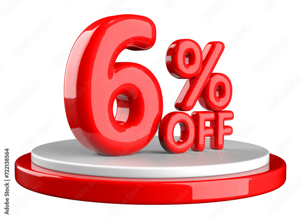 6 percent off sale discount red number with podium display 3d render 6 percent off sale discount red number with podium display 3d render
