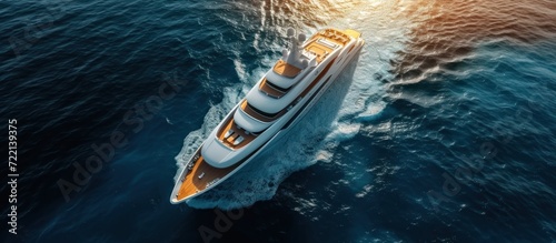 Luxury yacht in the sea at sunset. tourist guide to travel around the world concept, vacation 