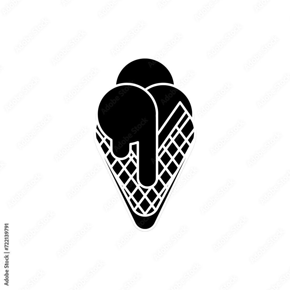Summer ice cream cone with 3 flavor balls in black fill flat icon. Trendy style summer holiday graphic element resources for many purposes.