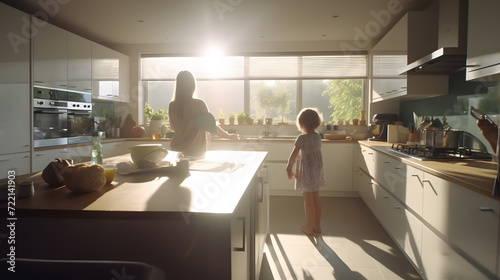 "Morning Bliss: Family Breakfast in Sunlit Kitchen" AI-Generative