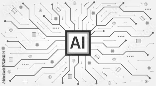 Artificial intelligence technology circuit board. Technology abstract background. Futuristic concept technology artwork for web, banner template. Big data and machine learning. Vector illustration