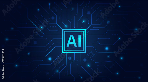 Artificial intelligence technology circuit board. Technology abstract background. Futuristic concept technology artwork for web, banner template. Big data and machine learning. Vector illustration photo