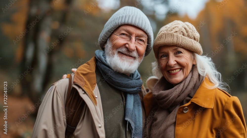 Happy active senior couple having fun outdoors. Portrait of an elderly couple together