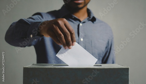  close up of Voter hand Putting Ballot Into Voting box. Democracy Freedom Concept