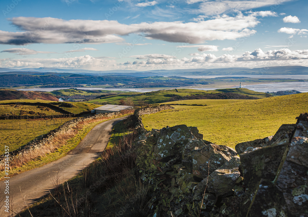 Naklejka premium Rural landscape looking over to estuary and Hoad Monument