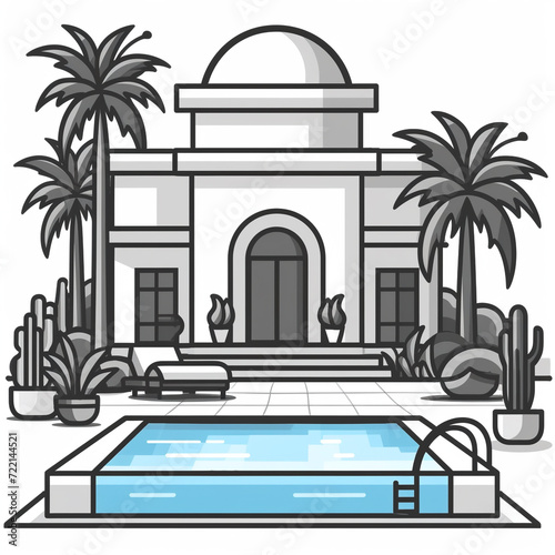 simple line art icon of a backyard swimming pool with white background photo