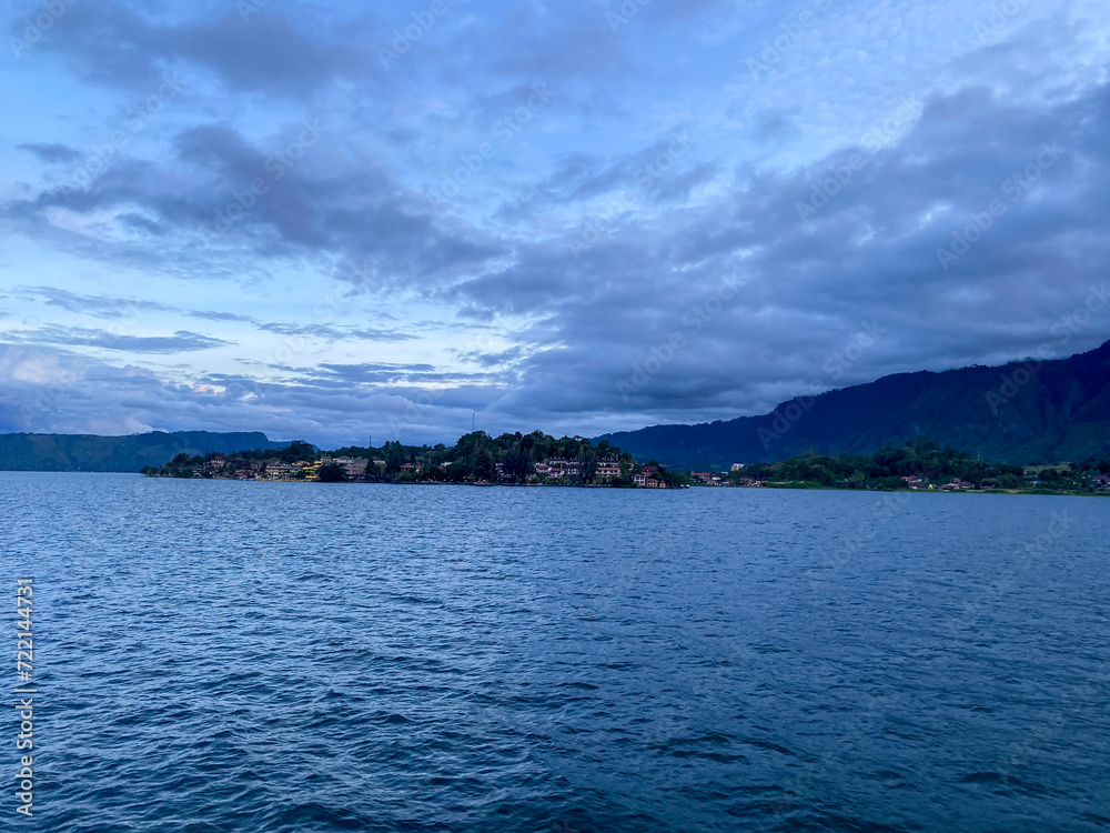 Lake Toba view from ferry ship. Ambarita, Samosir - North Sumatra.